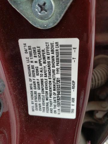 19XFB2F94EE037301 - 2014 HONDA CIVIC EXL ბურგუნდია ფოტო 12
