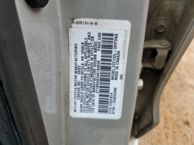 2T1KR32E54C184839 - 2004 TOYOTA COROLLA MA XR SILVER photo 12