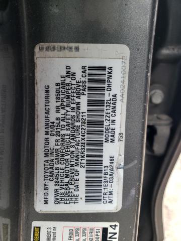 2T1KR32EX4C273211 - 2004 TOYOTA COROLLA MA XR GRAY photo 12