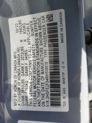 2HGFE2F54RH508816 - 2024 HONDA CIVIC SPORT 蓝色 照片 12