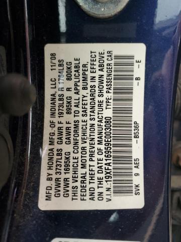 19XFA16959E003080 - 2009 HONDA CIVIC EXL BLUE photo 12