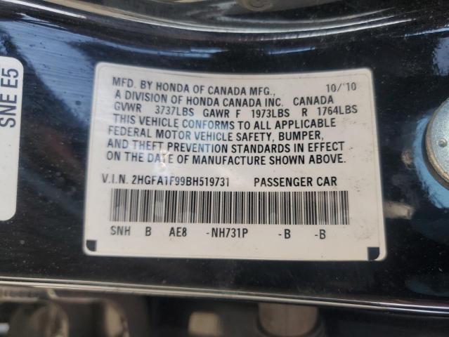 2HGFA1F99BH519731 - 2011 HONDA CIVIC EXL BLACK photo 12