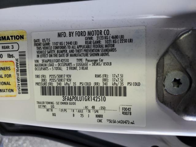 3FA6P0LU1GR142510 - 2016 FORD FUSION SE HYBRID WHITE photo 12