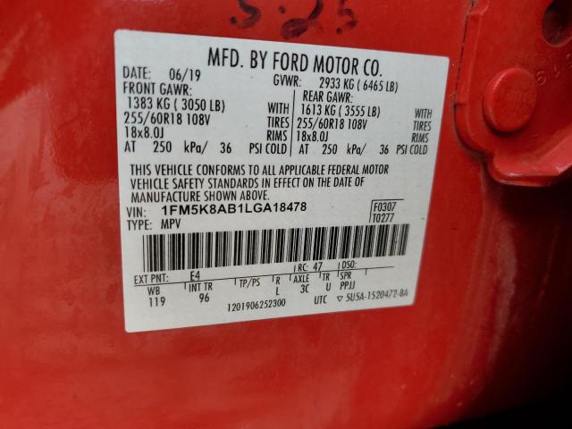 1FM5K8AB1LGA18478 - 2020 FORD EXPLORER POLICE INTERCEPTOR Qırmızı foto 12