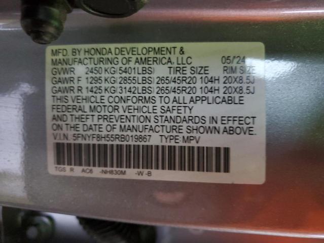5FNYF8H55RB019867 - 2024 HONDA PASSPORT EXL GRAY photo 14