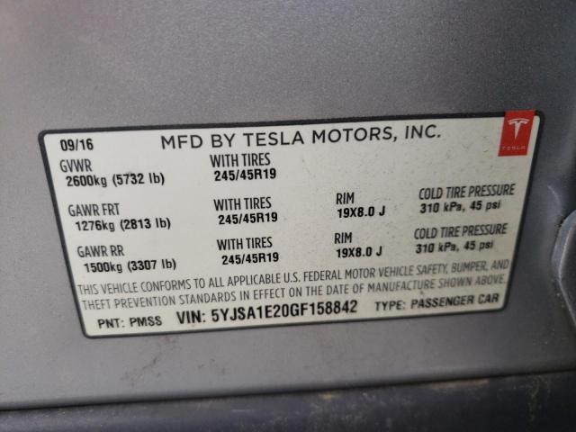 5YJSA1E20GF158842 - 2021 TESLA MODEL S Արծաթագույն լուսանկար 13