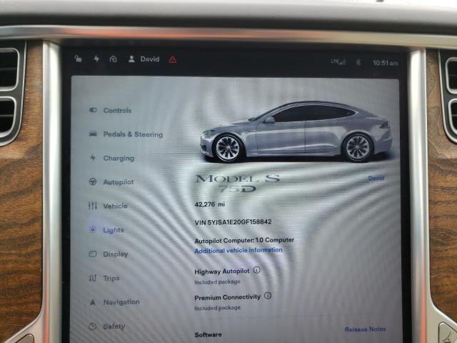 5YJSA1E20GF158842 - 2021 TESLA MODEL S Արծաթագույն լուսանկար 9