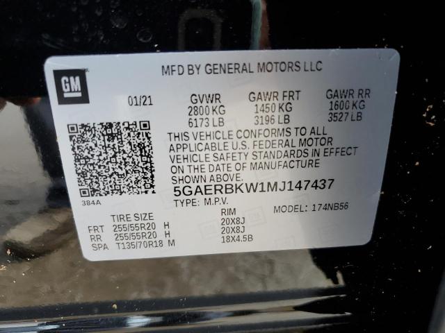 5GAERBKW1MJ147437 - 2021 BUICK ENCLAVE ESSENCE შავი ფოტო 13