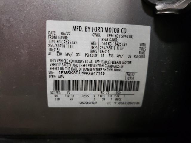 1FMSK8BH1NGB47149 - 2022 FORD EXPLORER SILVER photo 14