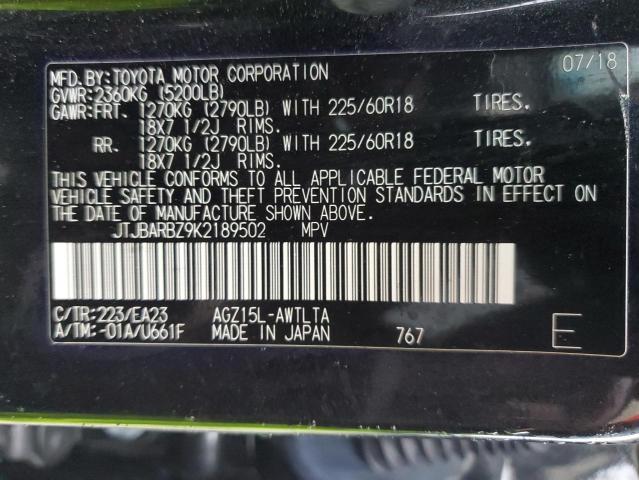 JTJBARBZ9K2189502 - 2019 LEXUS NX 300 BASE შავი ფოტო 13