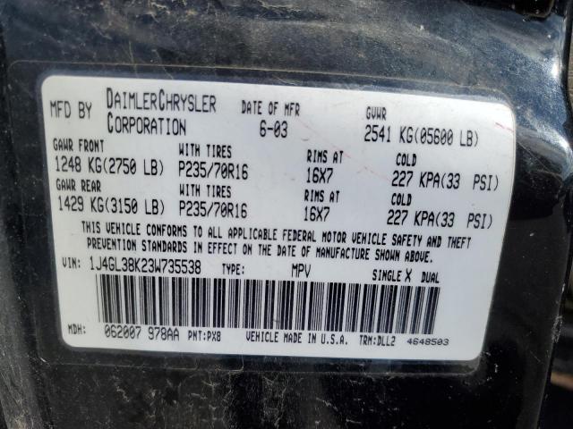 1J4GL38K23W735538 - 2003 JEEP LIBERTY RENEGADE 黑色 照片 13