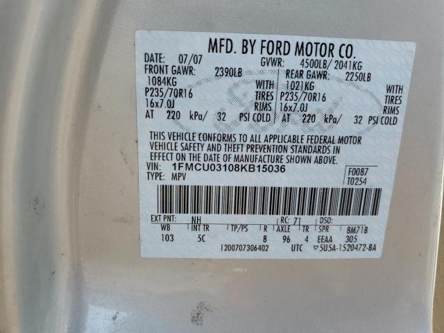 1FMCU03108KB15036 - 2008 FORD ESCAPE XLT WHITE photo 12