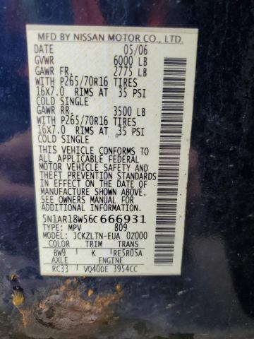 5N1AR18W56C666931 - 2006 NISSAN PATHFINDER LE 蓝色 照片 14