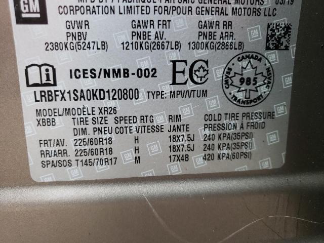 LRBFX1SA0KD120800 - 2019 BUICK ENVISION PREFERRED Qəhvəyi foto 13