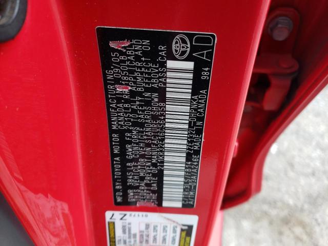 2T1KR32E16C564358 - 2006 TOYOTA COROLLA MA XR RED photo 12