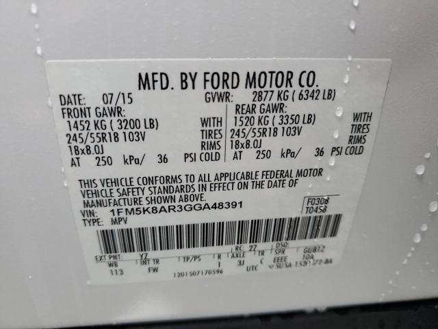 1FM5K8AR3GGA48391 - 2016 FORD EXPLORER POLICE INTERCEPTOR 白色 照片 14