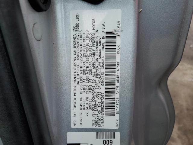 5TEUU42N86Z307267 - 2006 TOYOTA TACOMA ACCESS CAB SILVER photo 12