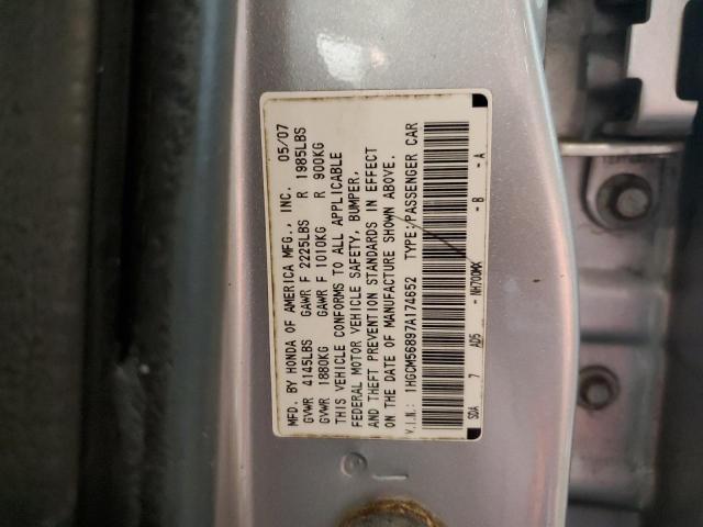 1HGCM56897A174652 - 2007 HONDA ACCORD EX SILVER photo 12