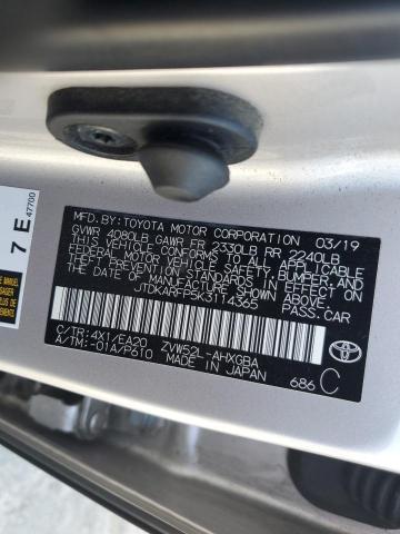 JTDKARFP5K3114365 - 2019 TOYOTA PRIUS PRIM 银色 照片 12