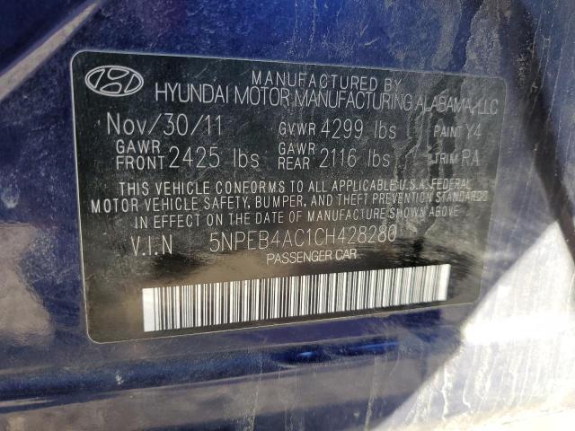 5NPEB4AC1CH428280 - 2012 HYUNDAI SONATA GLS BLUE photo 12