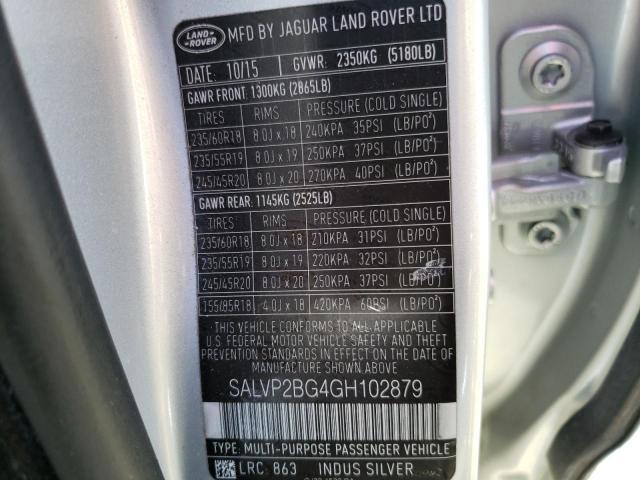 SALVP2BG4GH102879 - 2016 LAND ROVER RANGE ROVE SE SILVER photo 13