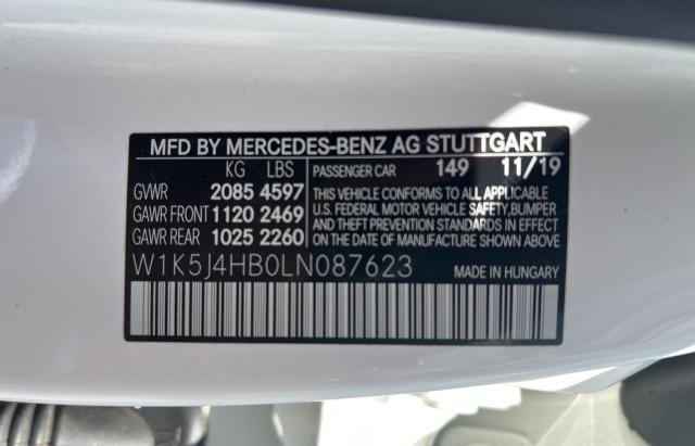 W1K5J4HB0LN087623 - 2020 MERCEDES-BENZ CLA 250 4MATIC WHITE photo 10