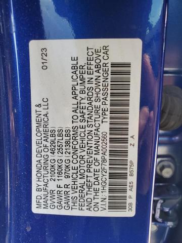 1HGCY2F78PA002560 - 2023 HONDA ACCORD HYBRID SPORT-L BLUE photo 12