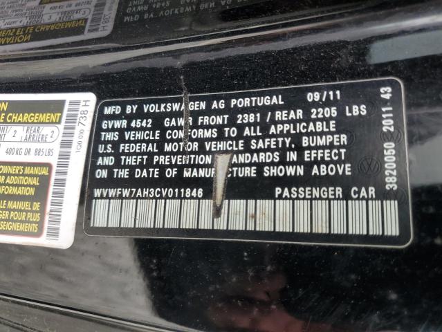 WVWFW7AH3CV011846 - 2012 VOLKSWAGEN EOS LUX 黑色 照片 12