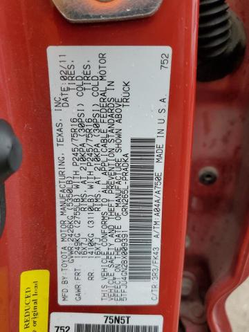 5TFJU4GN2BX009391 - 2011 TOYOTA TACOMA DOUBLE CAB PRERUNNER RED photo 12