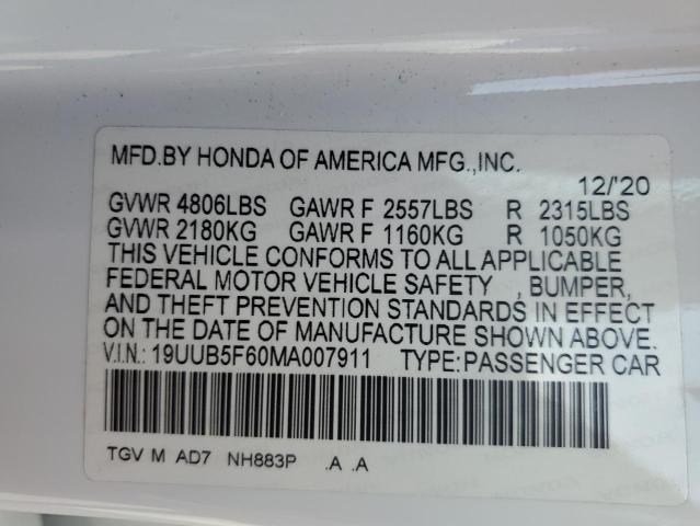 19UUB5F60MA007911 - 2021 ACURA TLX ADVANCE WHITE photo 12