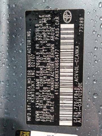 4T1BE46K87U665477 - 2007 TOYOTA CAMRY CE أزرق صورة 12