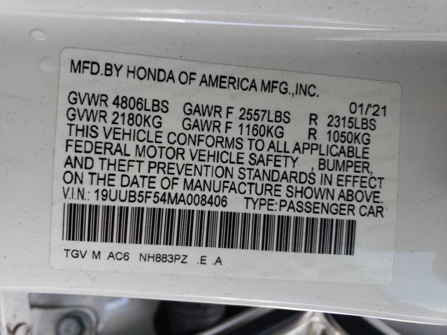 19UUB5F54MA008406 - 2021 ACURA TLX TECH A Ağ foto 12