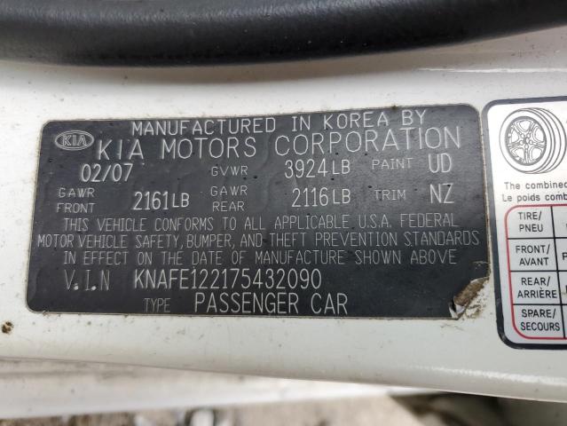 KNAFE122175432090 - 2007 KIA SPECTRA EX WHITE photo 12