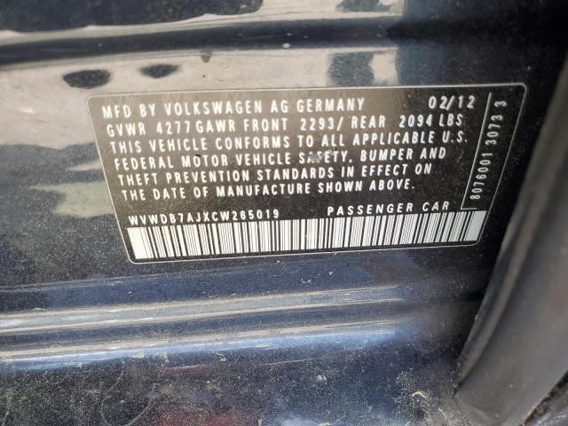 WVWDB7AJXCW265019 - 2012 VOLKSWAGEN GOLF BLUE photo 12