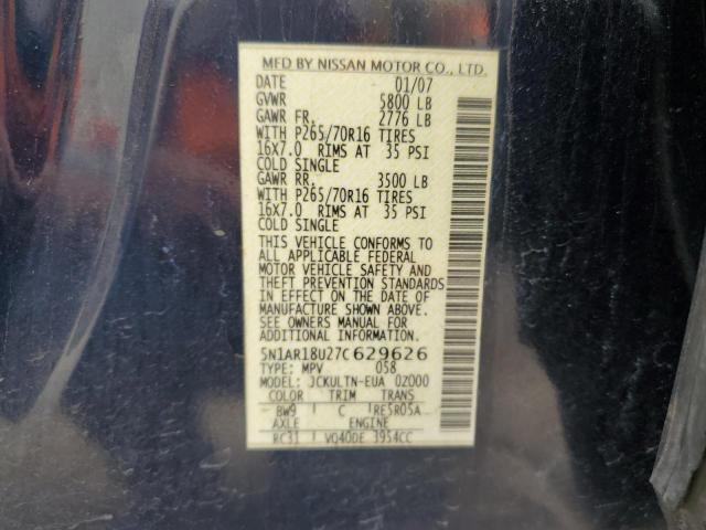 5N1AR18U27C629626 - 2007 NISSAN PATHFINDER LE BLUE photo 13