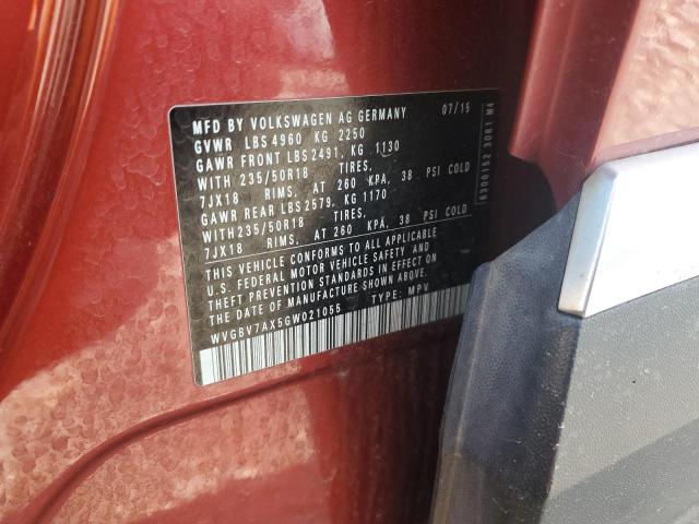 WVGBV7AX5GW021055 - 2016 VOLKSWAGEN TIGUAN S BURGUNDY photo 13