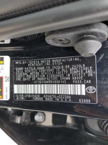 4T1G11AK6RU896145 - 2024 TOYOTA CAMRY SE NIGHT SHADE BLACK photo 12