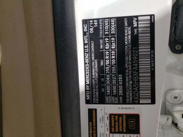 4JGDA5HBXFA459021 - 2015 MERCEDES-BENZ ML 350 4MATIC WHITE photo 12