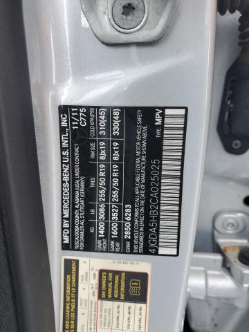 4JGDA5HB2CA025025 - 2012 MERCEDES-BENZ ML 350 4MATIC SILVER photo 13