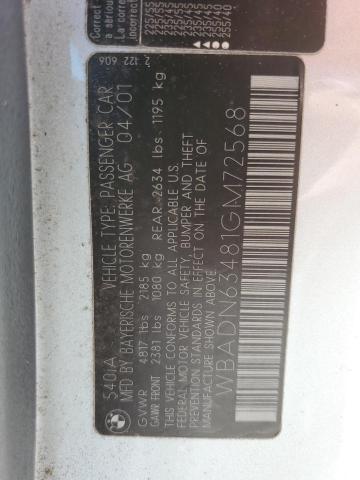 WBADN63481GM72568 - 2001 BMW 540 I AUTOMATIC SILVER photo 12