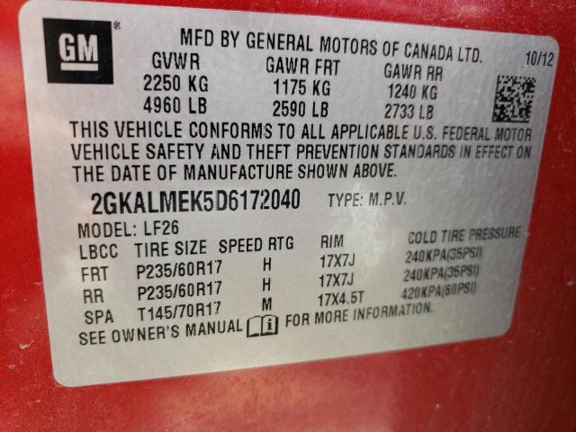 2GKALMEK5D6172040 - 2013 GMC TERRAIN SLE RED photo 13