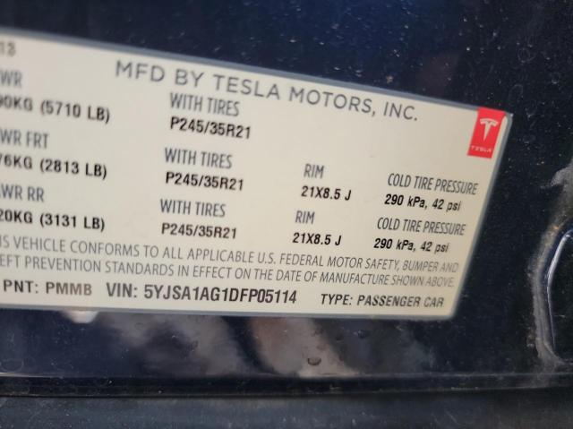 5YJSA1AG1DFP05114 - 2013 TESLA MODEL S Կապույտ լուսանկար 10
