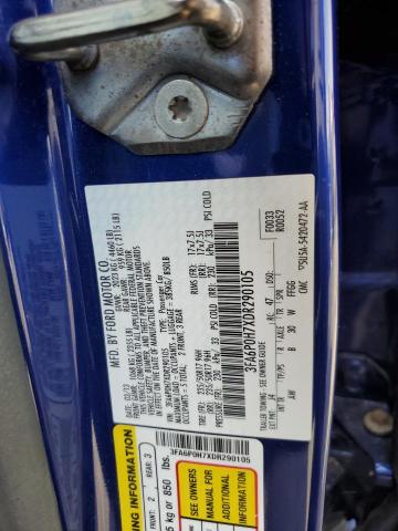 3FA6P0H7XDR290105 - 2013 FORD FUSION SE BLUE photo 12