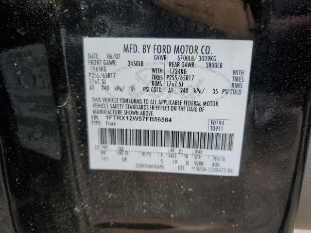 1FTRX12W57FB56584 - 2007 FORD F150 BLACK photo 12