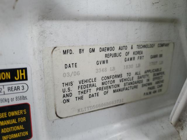 KL1TD56606B663731 - 2006 CHEVROLET AVEO BASE WHITE photo 12