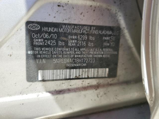 5NPEB4AC1BH172723 - 2011 HYUNDAI SONATA GLS TAN photo 12