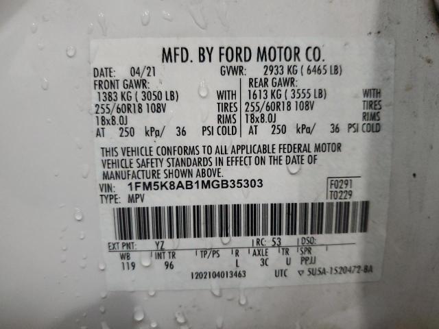 1FM5K8AB1MGB35303 - 2021 FORD EXPLORER POLICE INTERCEPTOR 白色 照片 13