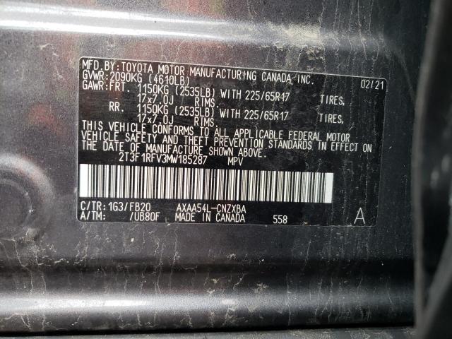 2T3F1RFV3MW185287 - 2021 TOYOTA RAV4 LE GRAY photo 14