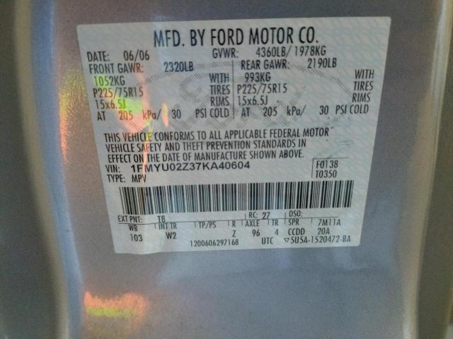 1FMYU02Z37KA40604 - 2007 FORD ESCAPE XLS GRAY photo 12