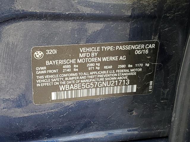 WBA8E5G57GNU21713 - 2016 BMW 320 XI BLUE photo 12